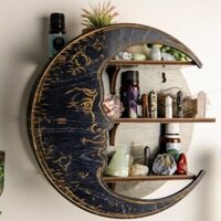 Giá trưng bày, giá lưu trữ, kệ gỗ, đồ trang trí treo, giá trưng bày pha lê mặt trăng đen, kệ góc tường
