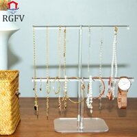 Giá trưng bày trang sức RGFV, Giá treo vòng tay chữ T trong suốt, Giá treo cây trang sức Acrylic Đa chức năng 2 tầng treo trang sức Tháp lưu trữ