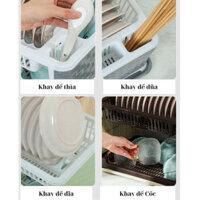 Giá úp bát đĩa 2 tầng, kệ úp chén có ống đũa đa năng kèm khay hứng , sạch sẽ tiện dụng