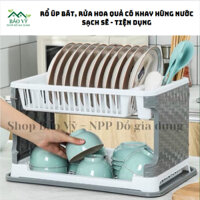 Giá úp bát đĩa 2 tầng, kệ úp chén có ống đũa đa năng kèm khay hứng , sạch sẽ tiện dụng Loại Tốt
