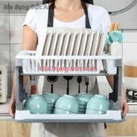Giá úp bát đĩa 2 tầng, kệ úp chén có ống đũa đa năng kèm khay hứng , sạch sẽ tiện dụng Loại Tốt