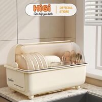 Giá Úp Bát Đĩa Có Nắp Đậy Chống Côn Trùng Bụi Bẩn Bằng Nhựa Có Khay Thoát Nước, Kệ Để Chén Bát