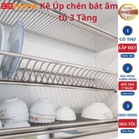 GIÁ ÚP CHÉN BÁT ĐĨA 2-3 TẦNG inox 304,kệ chén MISSION âm tủ -Giá bát đĩa cố định dạng chữ V Inox (1 bát+1 đĩa+1 khay)