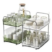 Giá úp cốc chén 2 tầng trong suốt , Khay Để Mỹ Phẩm Nhà Tắ, Kệ Đựng Gia Vị Đa Năng Có Khay Ráo Nước 1-2 tầng Cho Nhà Bếp
