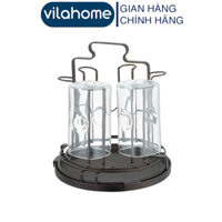 Giá Úp Cốc Chén Inox Sơn Đen Tĩnh Điện Vilahome, Kệ Úp 6 Cốc Tròn Kèm Khay Nhựa Hứng Nước 1574