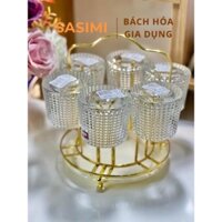 Giá úp cốc tròn mạ vàng kèm khay, khay úp cốc decor inox vàng gương phong cách hiện đại SASIMI