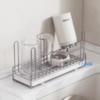 Giá úp ly cốc inox 304 sáng bóng có khay hứng nước, kệ úp ly cốc hình chữ nhật inox chống gỉ