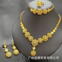 Giả Vàng Hoa Vòng Cổ Bông Tai Vòng Tay Bộ Trang Sức 24k Đồng Mạ Vàng Dubai Ấn Độ Cô Dâu Trang Sức
