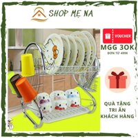 Giá xếp bát chén đĩa INOX 2 tầng nhà bếp có kèm khay tiện lợi - Shop Mẹ Na