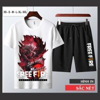 (GIÁ XƯỞNG) Bộ Quần Áo Free Fire Cổ Tròn Cotton Màu Trắng In Hình Quỷ Vương Cực Chất