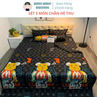 [Giá Xưởng] Combo 5 món Chăn Hè Thu trần bông 3 lớp mẫu GẤU ROBOT  kèm Ga và Vỏ gối chất Cotton Poly