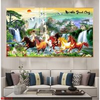 (Giá xưởng) Tranh 8 con ngựa, phi nước đại về đích, tranh tráng gương 5D cao cấp