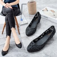 Gia y nu Giày Sandal Cao Su Nhựa Dẻo Trong Suốt Mũi Nhọn Đế Xuồng Phẳng Phong Cách Mới Mùa Hè UYBZ