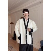 Giải cấu trúc Áo len Cardigan sọc trắng Áo khoác nam hợp thời trang cao cấp cảm giác cleanfitV Áo len cổ Mỹ / Đính cườm 12.31