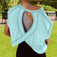Giải phóng mặt bằng479 Áo thun nữ hở lưng đa năng Áo thun nữ hở lưng phong cách Áo thun nữ dáng rộng vừa vặn màu trơn tập luyện hàng đầu để mặc thường ngày cổ tròn tay ngắn Tee Southeas