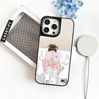 Giải Trí Cô Gái Minh Họa Vỏ Gương Cho IPhone 11 12 13 12Pro 14PLUS 15 16 Pro Max Vỏ Sạc Từ Tính Không Dây Ốp điện thoại PC Cứng Mềm Viền Ốp điện thoại Hộp Đóng Gói