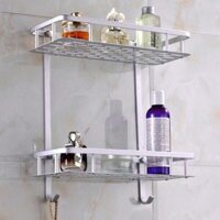 Giá/kệ để đồ treo nhà tắm nhà bếp treo tường bằng keo dán chắc chắn hình chữ nhật hợp kim nhôm 1 và 2 tầng có móc treo