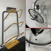 Giá/Kệ để vung nồi, nắp nồi, treo tường sang trọng bằng keo chịu lực 10KG, có khay hứng vệ sinh