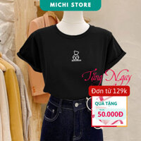 [GIẢM 100K] Áo thun nữ dáng vừa, áo phông nữ mùa hè, cộc tay, cổ tròn COTTON 100%, in hình GẤU NHỎ