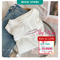 [GIẢM 100K] Áo thun nữ dáng vừa, áo phông nữ mùa hè COTTON 100% mềm mịn, mát,  in chữ BLOOMING