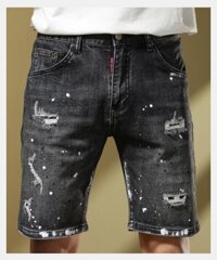 Giảm 20% Quần Short Nam Quần Short Denim Quần Năm Điểm Đen Rách Quần Short Denim Nam Mùa Hè Sơn Bắn Năm Điểm Quần Mỏng Phong Cách Co Giãn