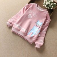 [Giảm Giá] 10-45kg Bé Gái Xuân Thu Dài Tay Cotton Giữ Đáy Áo Sơ Mi Phong Cách Mới Hoạt Hình Thời Trang Áo Thun Trẻ Em Mùa Thu Đông Lông Cừu Hai Lớp