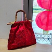 [Giảm giá 30 ngày 1261 miếng] Túi cưới cô dâu màu đỏ cổ điển Túi xách màu xanh lá cây Túi tre mây nguyên bản Thể hiện sườn xám Túi thêu Trung Quốc 32009