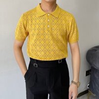 [Giảm giá 40%] Áo sơ mi polo nam kẻ sọc Áo sơ mi polo mặc thường ngày Thời trang Anh Thanh niên Ruffian Đẹp trai Ve áo thun ngắn tay Nam thanh lịch Phong cách cổ điển In kim cương Áo sơ mi polo mùa hè