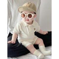 [Giảm giá 50%] Bộ đồ phong cách Đại Học mùa hè cho bé trai, áo polo tay ngắn cho bé, áo sơ mi mỏng thoáng khí, quần short, trang phục thường ngày