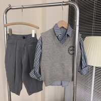 [Giảm giá 50%] Bộ quần áo trẻ em Hàn Quốc cho bé gái, áo dài tay, bộ đồ phong cách Đại Học mùa thu cho bé trai, áo vest dệt kim nổi tiếng trên mạng phong cách phương Tây mùa xuân và mùa thu, áo sơ mi nam dài tay, Hàn Quốc 5