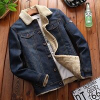 GIẢM GIÁ Áo khoác jeans nam lót lông cổ bẻ dài tay thời trang aokhoacnam-JB25