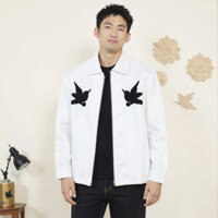 (Giảm Giá) Áo Khoác Nam Mỹ retro Xu Hướng Dây Kéo Ve Áo Khoác Trắng Nam