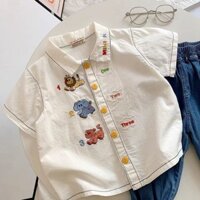 [Giảm giá] Áo sơ mi trắng thêu hoạt hình Nhật Bản dễ thương cho bé trai
