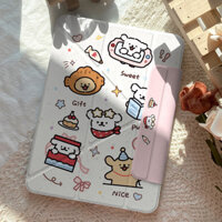 Giảm giá Bao đựng iPad F&X tương thích với hộp đựng bút, không có khe cắm bút, cho Air 6/5/4 Pro, acrylic chống uốn cong, nghệ thuật đường nét cao cấp hình chó con