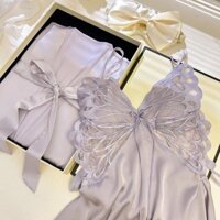 Giảm giá Bộ đồ ngủ F&X 2024 mới mùa hè, váy ngủ sexy hai mảnh dễ thương với dây đeo nơ cho phụ nữ