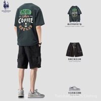 [Giảm giá chớp nhoáng thời gian có hạn] Bộ thời trang mùa hè mới cho nam, áo thun ngắn tay và quần short cotton nguyên chất, bộ trang phục nam phối quần năm điểm