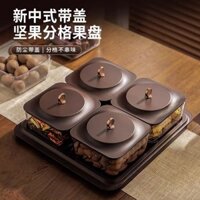 [Giảm Giá] Đĩa Trái Cây Khô Hạt Gỗ Sang Trọng Nhẹ Phòng Khách Hộ Gia Đình Hộp Kẹo Cao Cấp Có Nắp Ngăn Đĩa Trái Cây Ăn Nhẹ Pla