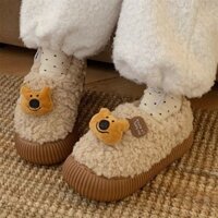[Giảm Giá Giày Cotton] Thoải Mái Ấm Áp Ngoài Trời Mặc Bánh Mì Giày Đơn Giản Lười Mùa Đông Retro Cừu Len Vui Nhộn Mũi Đen Gấu Giày Cotton Nữ