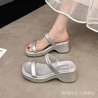 [Giảm giá Hàn Quốc. Khuyến mãi lớn] Giày đế dày tăng chiều cao, dép bạc cho phụ nữ, dép sandal quai chéo thoải mái, giày nữ thanh lịch
