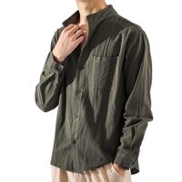 Giảm giá hấp dẫn Áo sơ mi nam vải lanh dài tay mùa thu đa năng phong cách Trung Quốc áo sơ mi rộng rãi cotton lanh áo thường ngày
