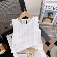 [Giảm giá hấp dẫn] Áo Vest không tay ren trắng phong cách phương Tây cho bé gái