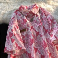 [Giảm giá hấp dẫn] [Bộ sưu tập người 4219] Vòng cổ sang trọng Niche kiểu Pháp Áo sơ mi ngắn tay tình yêu dành cho nữ Mùa hè dáng rộng Retro Top Dạo phố Áo sơ mi hoa phong cách Nhật Bản Quà tặng trao đổi cho bạn bè