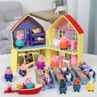 [Giảm giá hấp dẫn] Đồ chơi Peppa Pig, bốn ngôi nhà, ngôi nhà trên cây cho trẻ em trai gái 3-6 tuổi, bộ 5