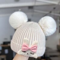 [Giảm giá hấp dẫn] Mũ len mùa thu đông Mũ len bảo vệ tai thỏ dễ thương Mũ bé gái ấm áp