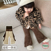 [Giảm giá hấp dẫn] Quần áo trẻ em lót lông cừu phong cách mùa đông Quần loe nhung cho bé gái Bộ lông cừu một mảnh Quần dày ấm áp Quần thường ngày cho bé