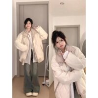 [Giảm Giá Hot tại shop] Áo khoác bông kiểu Hàn Quốc Yu Manna, áo khoác bông màu mơ phong cách đại học rộng rãi mẫu mới mùa đông 2024