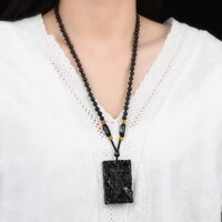 [Giảm Giá] Master Quan Thiên Nhiên Obsidian Quan Công Mặt Dây Chuyền Nam Obsidian Guan Yuyi Mỏng Mây Vòng Cổ