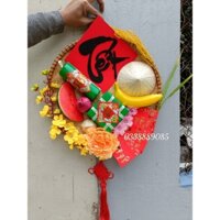 Giảm giá Mẹt trang trí bánh chưng dưa hấu, hành tỏi, chuối, nón, lúa trang trí cực xinh