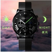 [GIẢM GIÁ] [Mua 1 Được 3] Đồng hồ nam CRNAIRA mặt xanh ngọc, dây lụa vàng, có lịch ngày, chống nước, chống xước hiệu quả