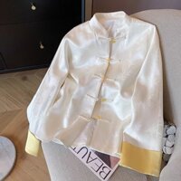 [Giảm giá nóng tại shop] Áo khoác nữ Jacquard cài cúc phong cách Trung Quốc mới 2024 nữ mùa xuân Retro cao cấp Zen cổ đứng đầu LUTZ